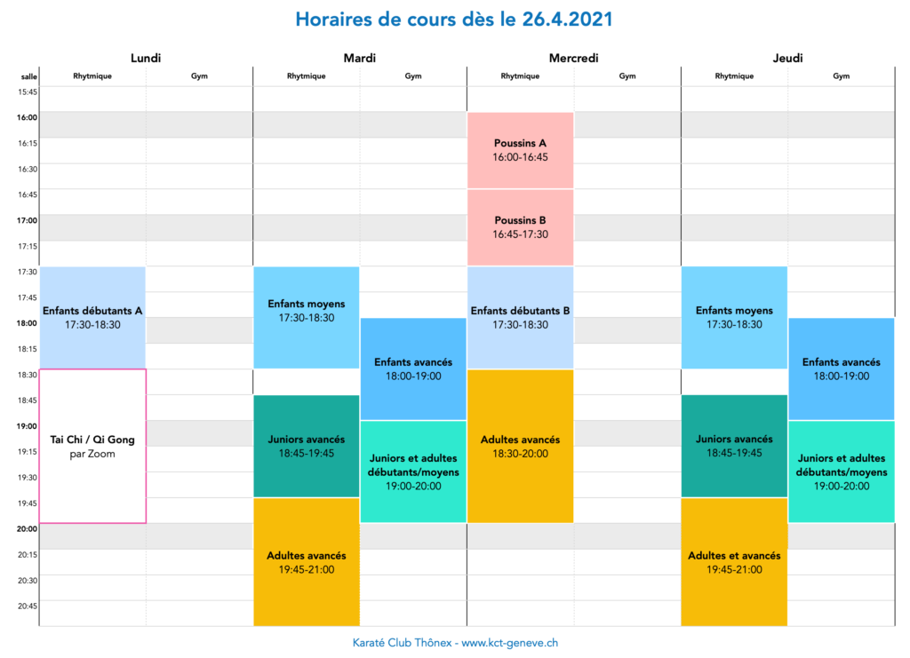 Horaires dès le 26.4.21